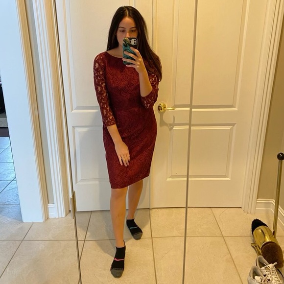 Jcrew burgundy lace dress, low back. NWT! - Picture 4 of 11